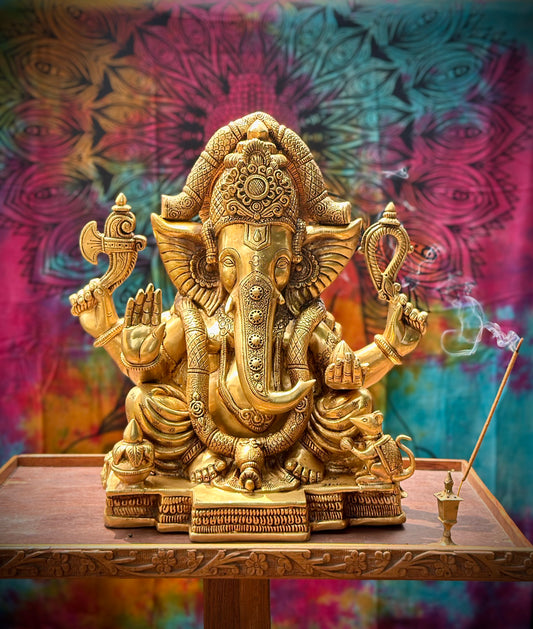 Lord Ganesha Brass Statue – 17" Handcrafted Pure Fine Brass Ganesh Idol