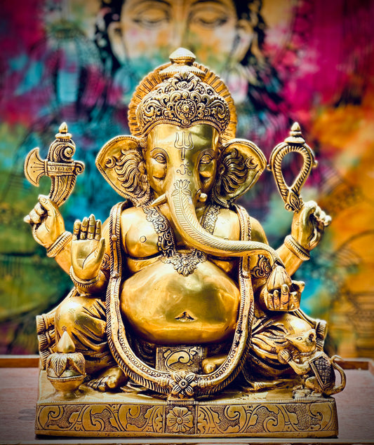 Lord Ganesha Brass Statue – 18" Pure Fine Brass Ganesh Idol