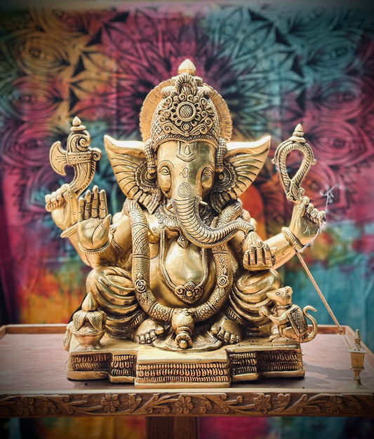 Lord Ganesha Brass Statue – 17" Traditional Pure Fine Brass Sculpture