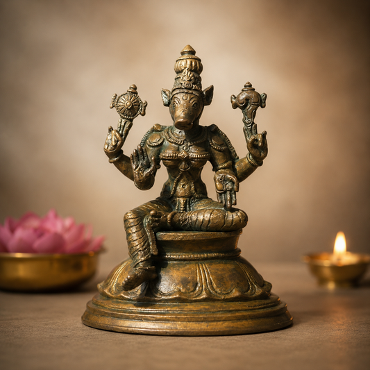 Seated Goddess Varahi Statue – Panchaloha Sacred Idol 4"