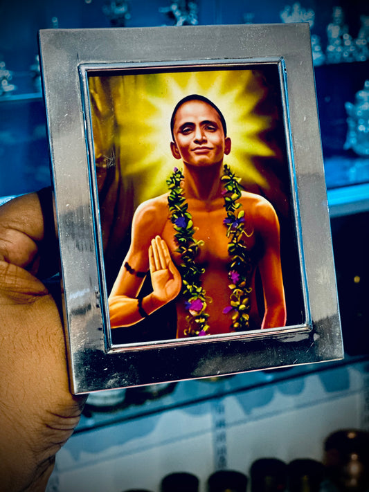 Frame with Young Bhagwan Nityanand Photo - Pure Silver