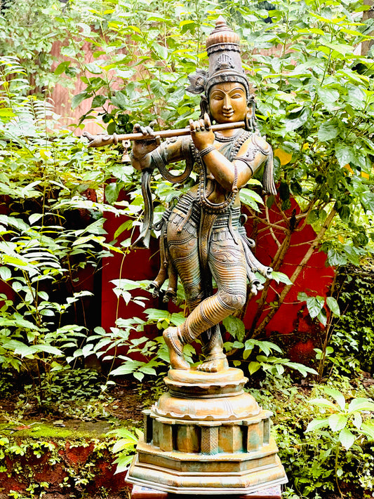 Traditional Chola Art Lord Krishna Bronze Statue – 40"