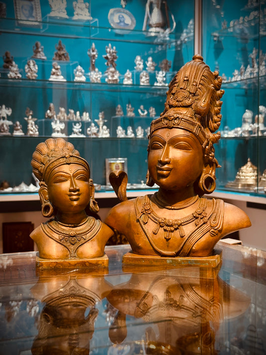 BRONZE - Shiva and Parvati head - Chola design (set of 2 Statue)