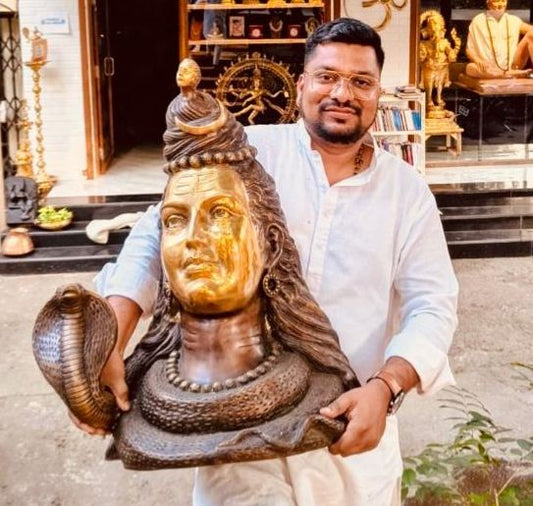 Large Shiva Head Bust with Moon and Ma Ganga