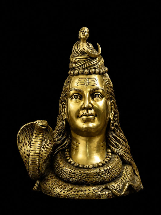 Large Shiva Head Bust with Moon and Ma Ganga