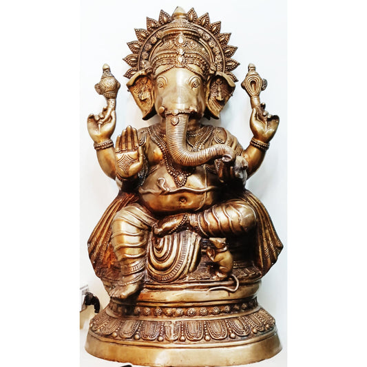 Ganesha Large Size The Blissful God of Auspices In Brass 35" image 0