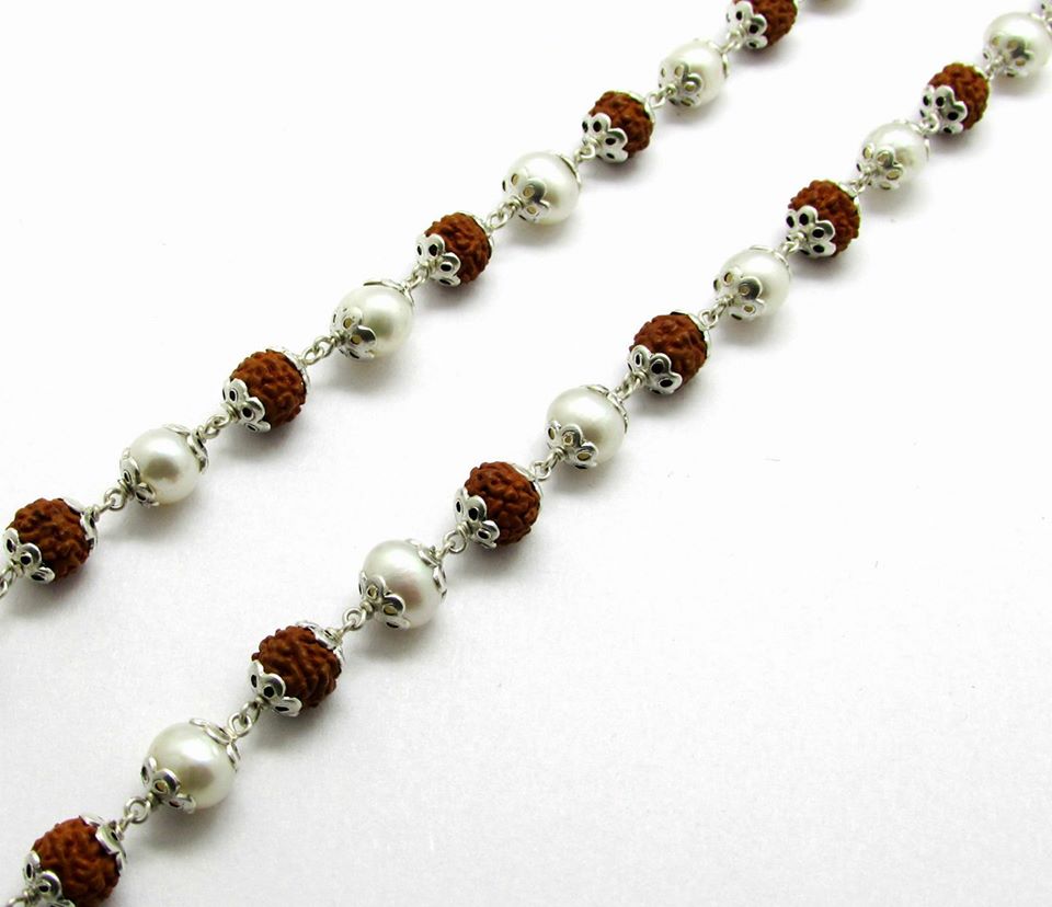 Pearl And Rudraksha Mala (Silver) image 1