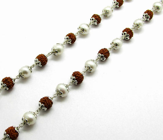 Pearl And Rudraksha Mala (Silver) image 1