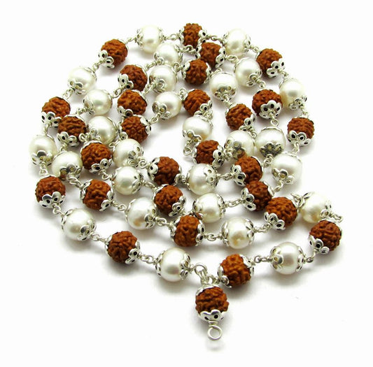 Pearl And Rudraksha Mala (Silver) image 0