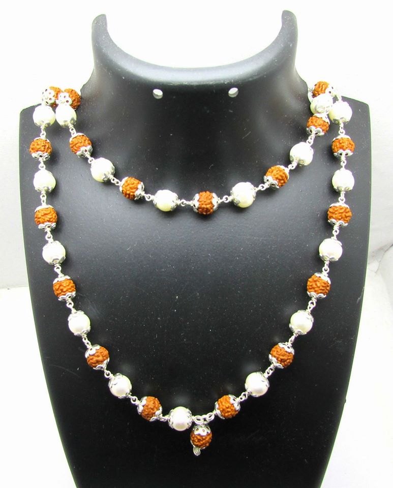 Pearl And Rudraksha Mala (Silver) image 2