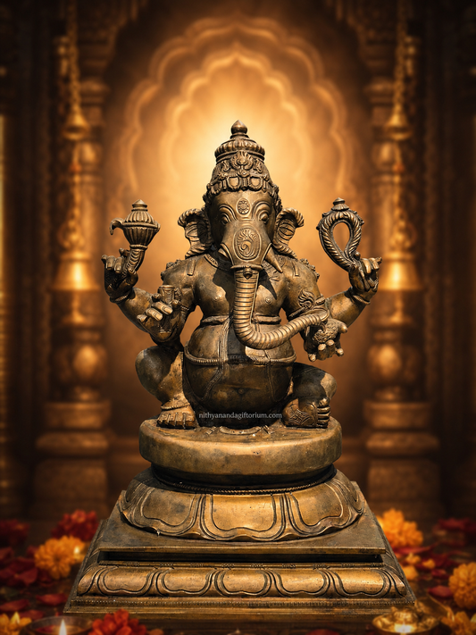 Bronze Sitting Ganesha Statue 14”