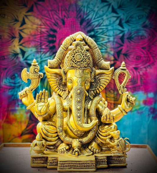Lord Ganesha Brass Statue – 17" Handcrafted Pure Fine Brass Ganesh Idol