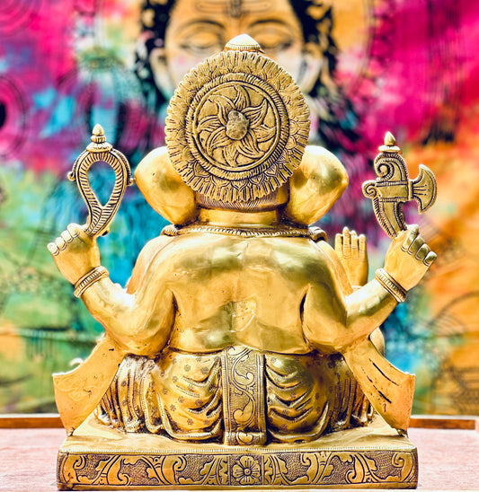Lord Ganesha Brass Statue – 18" Pure Fine Brass Ganesh Idol