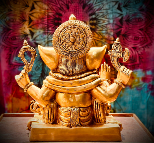 Lord Ganesha Brass Statue – 17" Traditional Pure Fine Brass Sculpture