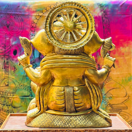 Large Lord Ganesha Brass Statue – 23" Pure Fine Brass Ganesh Idol