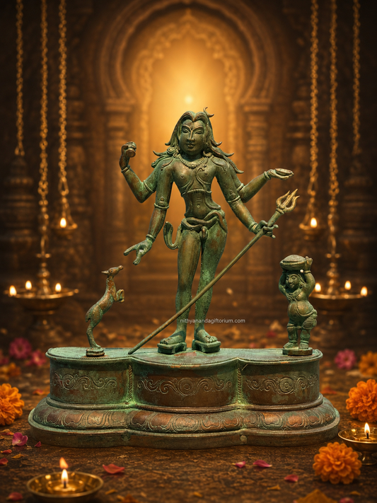 Lord Bhairava Bronze Statue 9" – Traditional South Indian Lost-Wax Sculpture