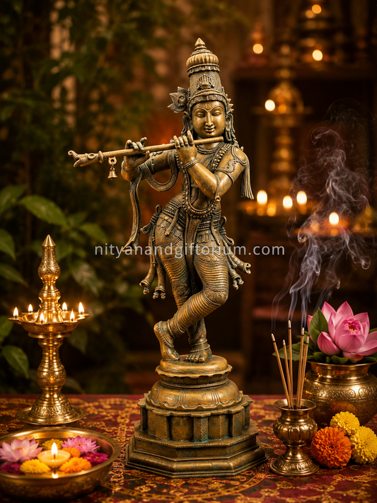 Traditional Chola Art Lord Krishna Bronze Statue – 40"
