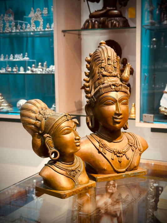 BRONZE - Shiva and Parvati head - Chola design (set of 2 Statue)